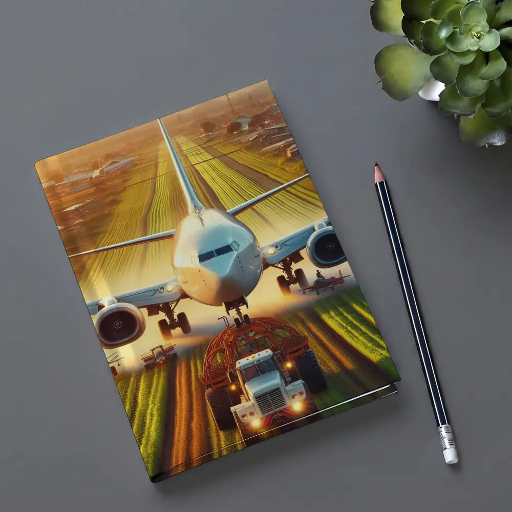 Airplane And Tractor On Rural Runway – Notebooks