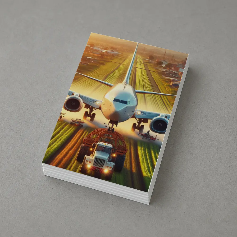 Airplane And Tractor On Rural Runway – Postcards