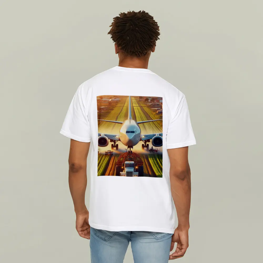 Airplane And Tractor On Rural Runway – T-Shirts
