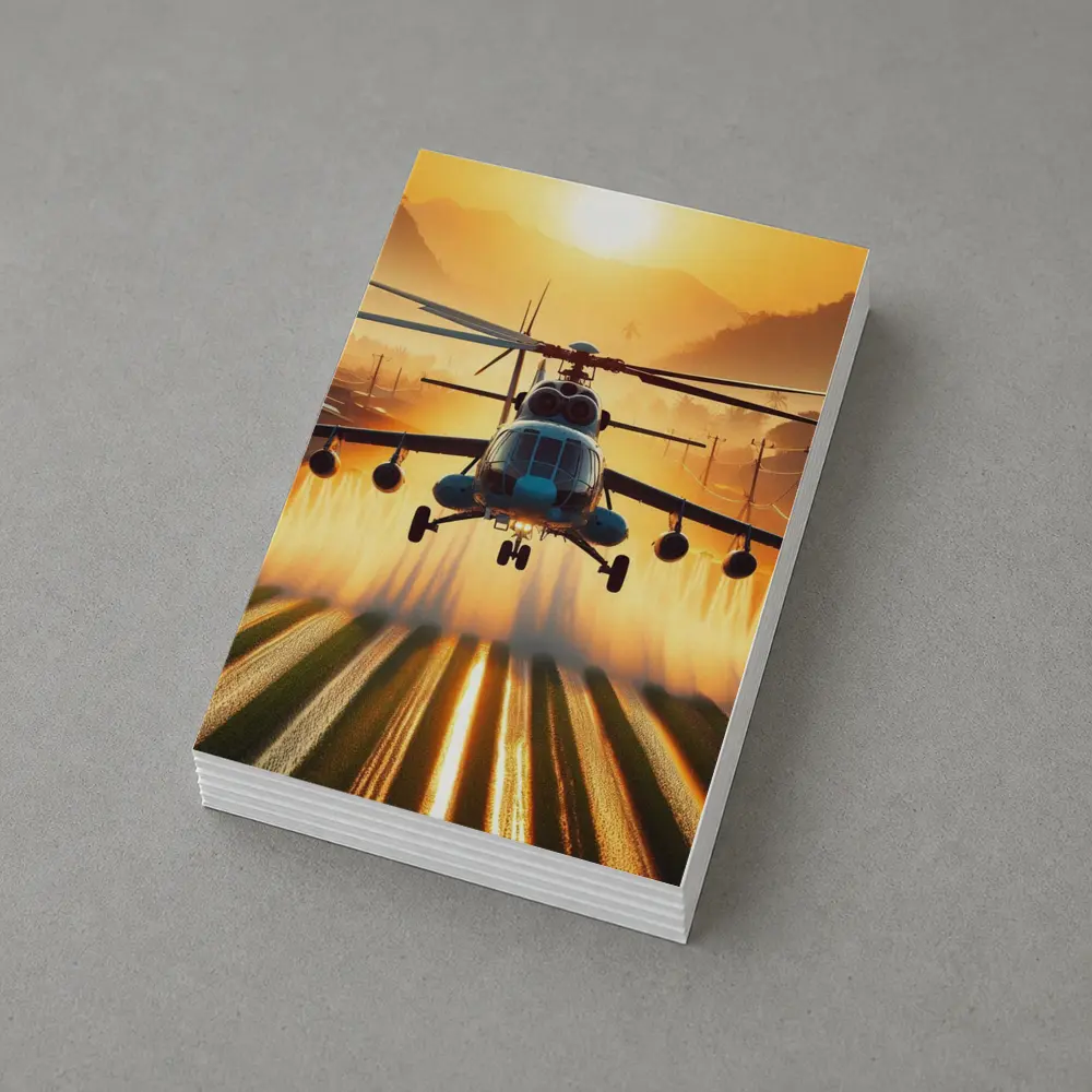 Military Helicopter Flying Over Fields Sunset – Postcards