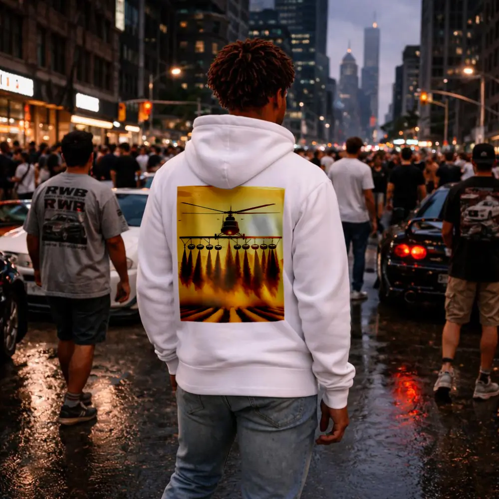 Agricultural Helicopter Spraying Fields Golden Sunset – Hoodies