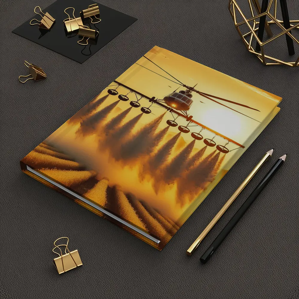 Agricultural Helicopter Spraying Fields Golden Sunset – Notebooks