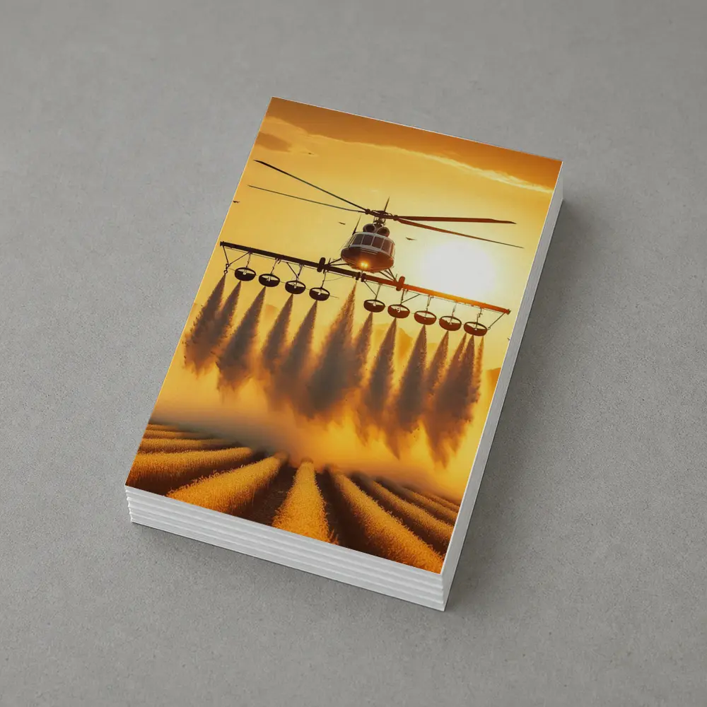 Agricultural Helicopter Spraying Fields Golden Sunset – Postcards
