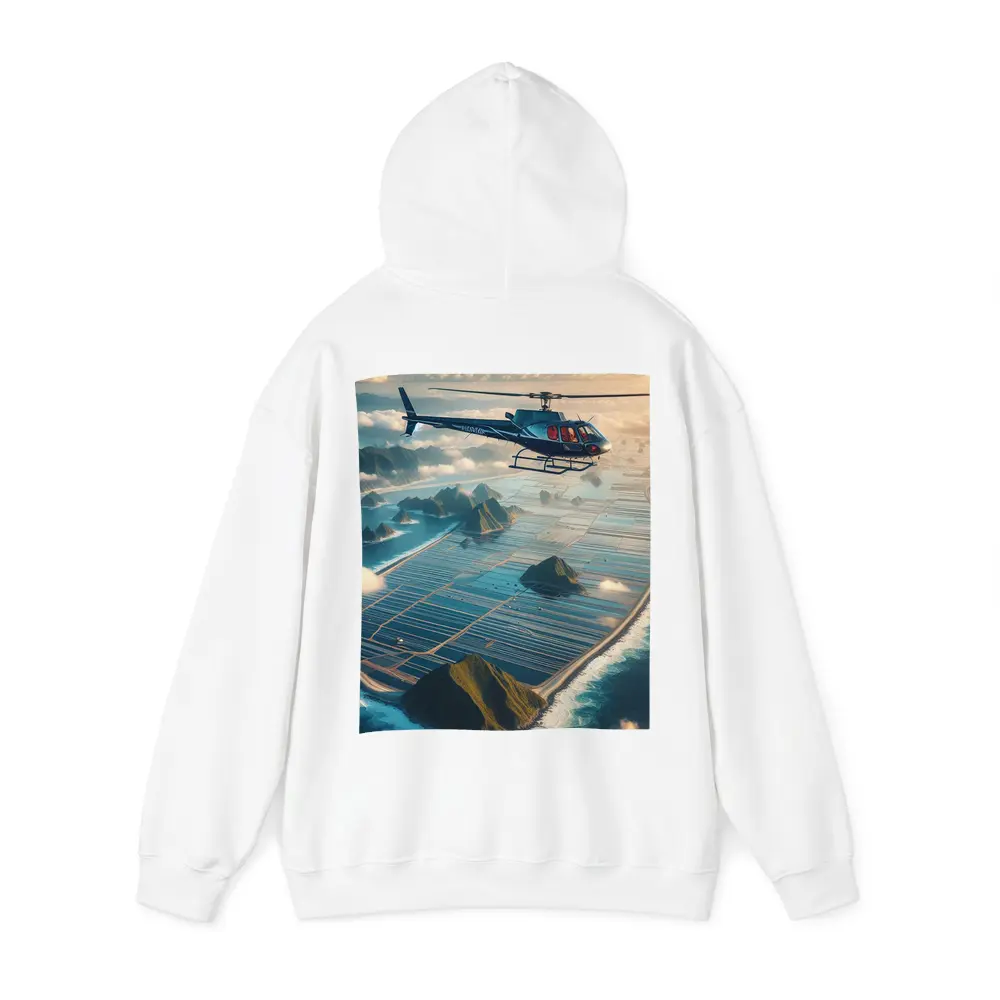 Helicopter Flying Over Island Ocean Landscape – Hoodies