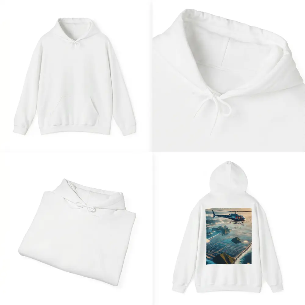 Helicopter Flying Over Island Ocean Landscape – Hoodies