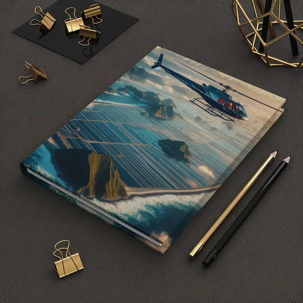Helicopter Flying Over Island Ocean Landscape – Notebooks