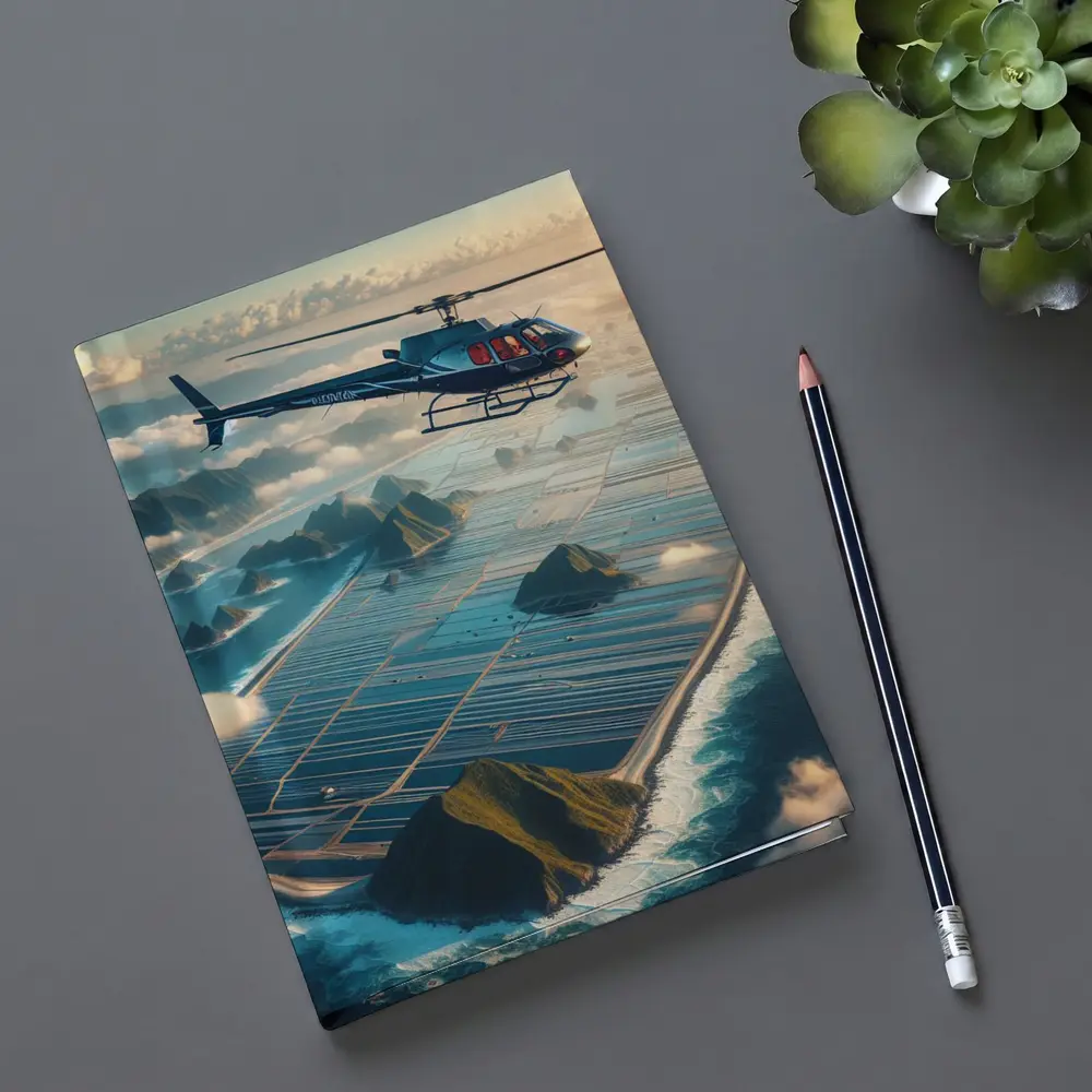 Helicopter Flying Over Island Ocean Landscape – Notebooks