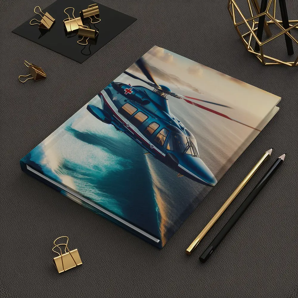 Medical Rescue Helicopter Flying Over Ocean Coast – Notebooks