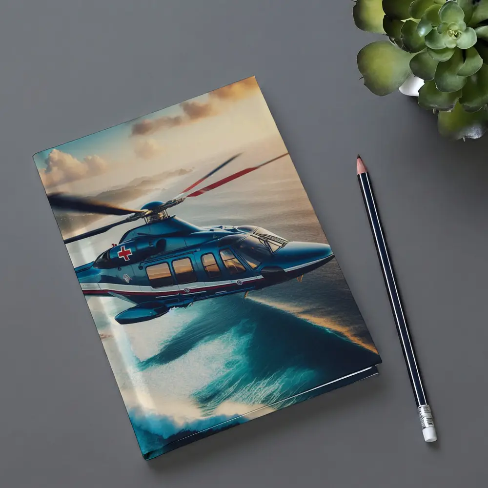 Medical Rescue Helicopter Flying Over Ocean Coast – Notebooks