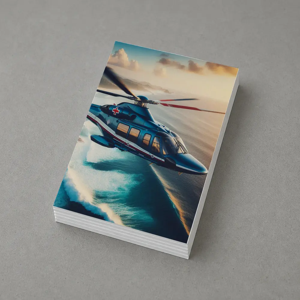Medical Rescue Helicopter Flying Over Ocean Coast – Postcards