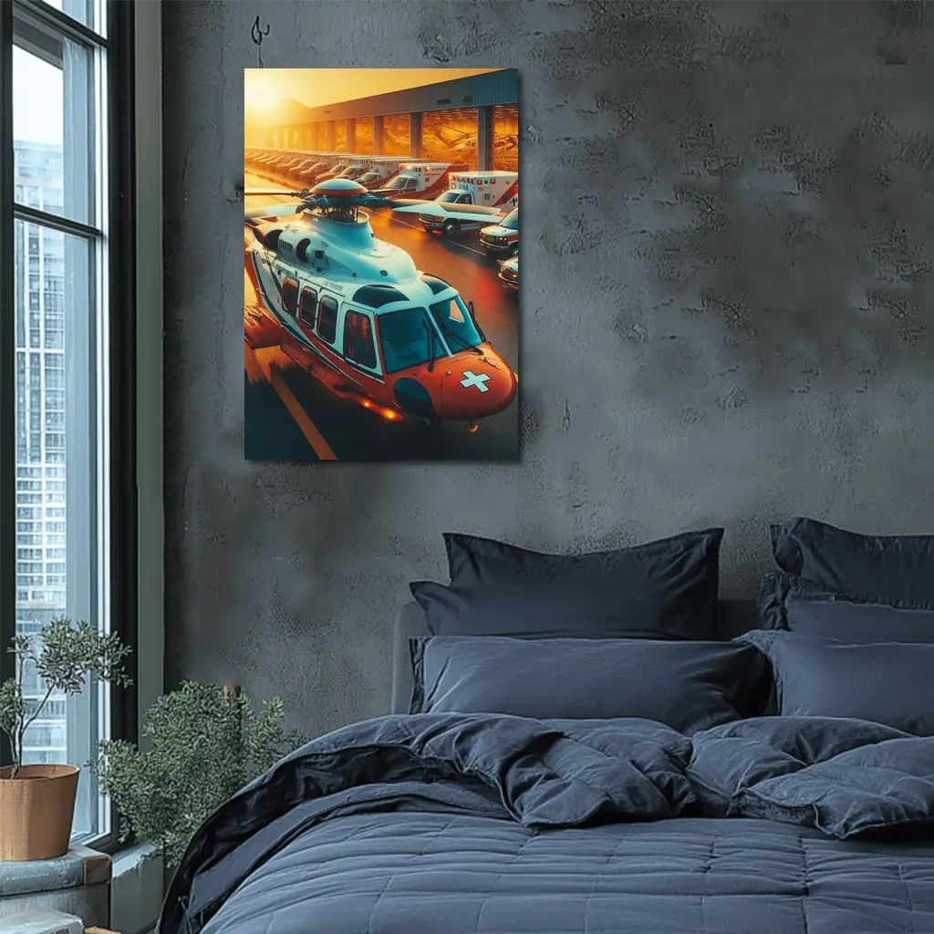 Medical Rescue Helicopter Ambulances Golden Sunset – Wall Art