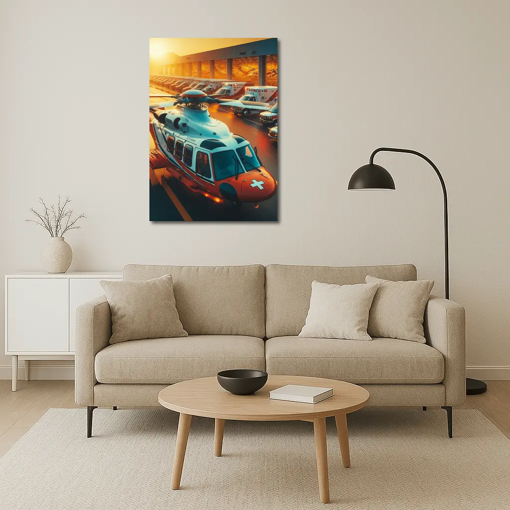 Medical Rescue Helicopter Ambulances Golden Sunset – Wall Art