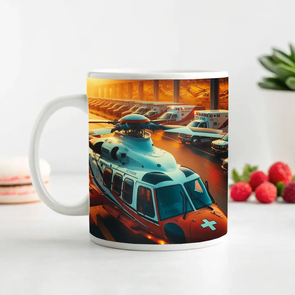 Medical Rescue Helicopter Ambulances Golden Sunset – Mugs