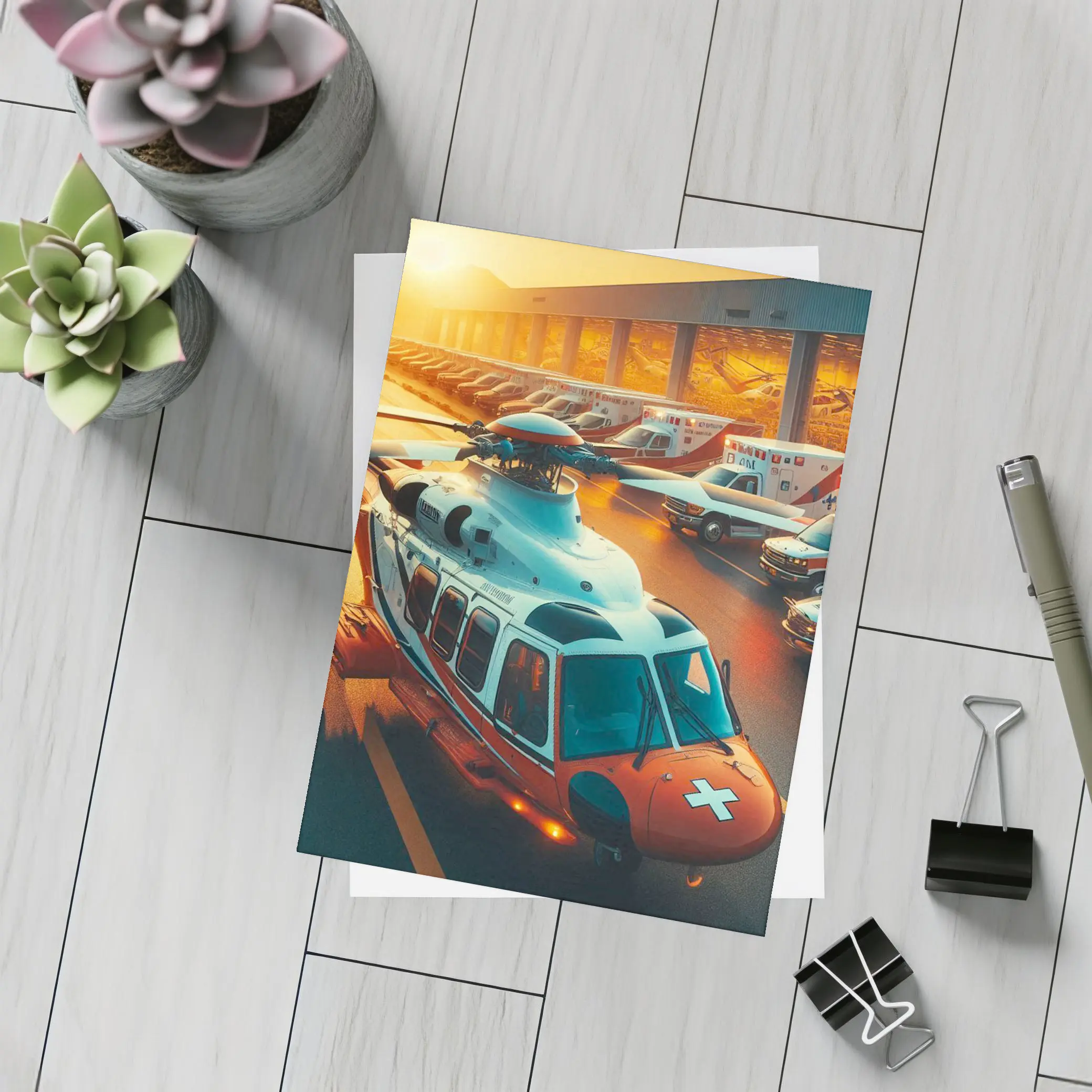 Medical Rescue Helicopter Ambulances Golden Sunset – Postcards
