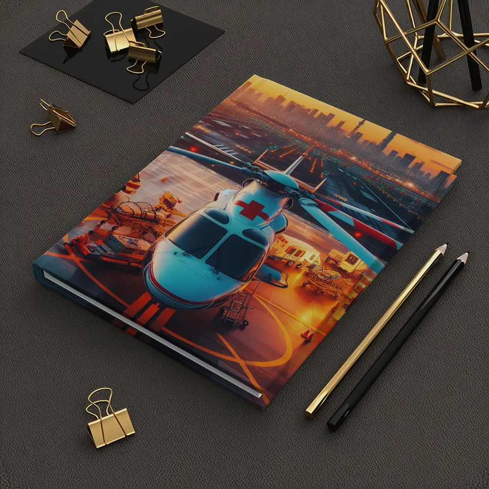 Medical Helicopter On Runway City Sunset – Notebooks