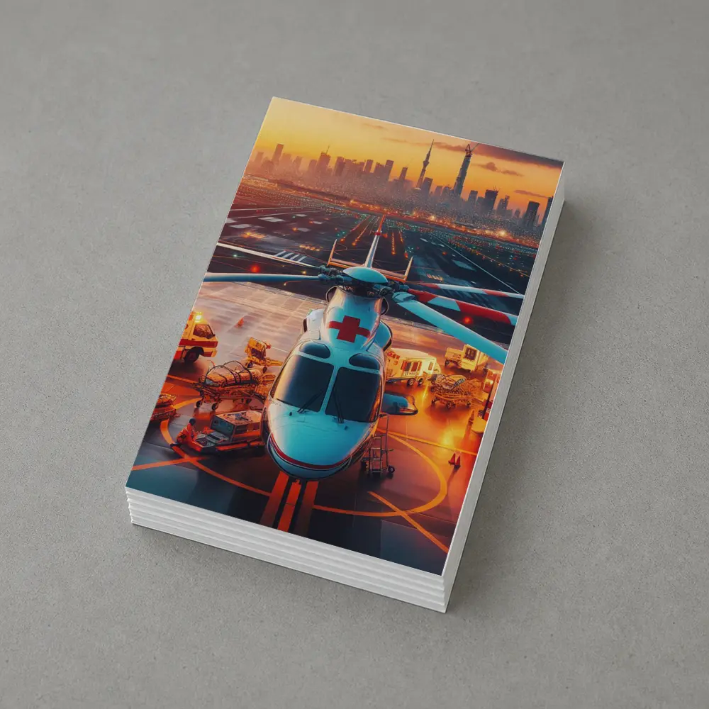 Medical Helicopter On Runway City Sunset – Postcards