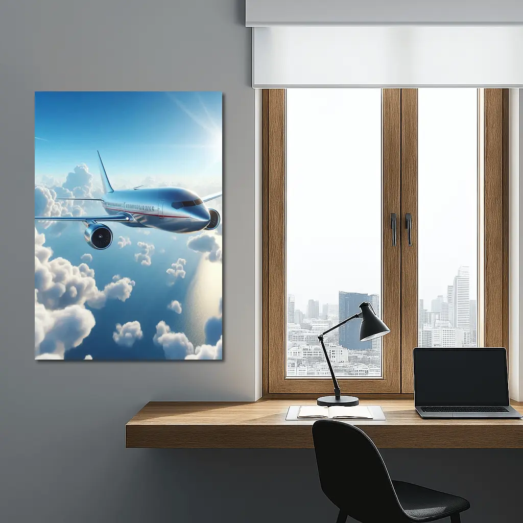 Commercial Airplane Flying Above Sunlit Clouds – Wall Art