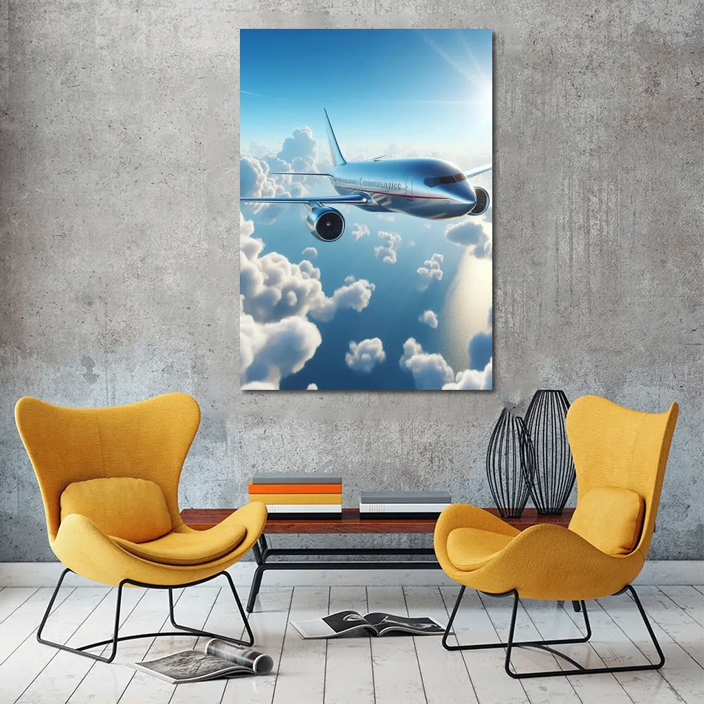 Commercial Airplane Flying Above Sunlit Clouds – Wall Art