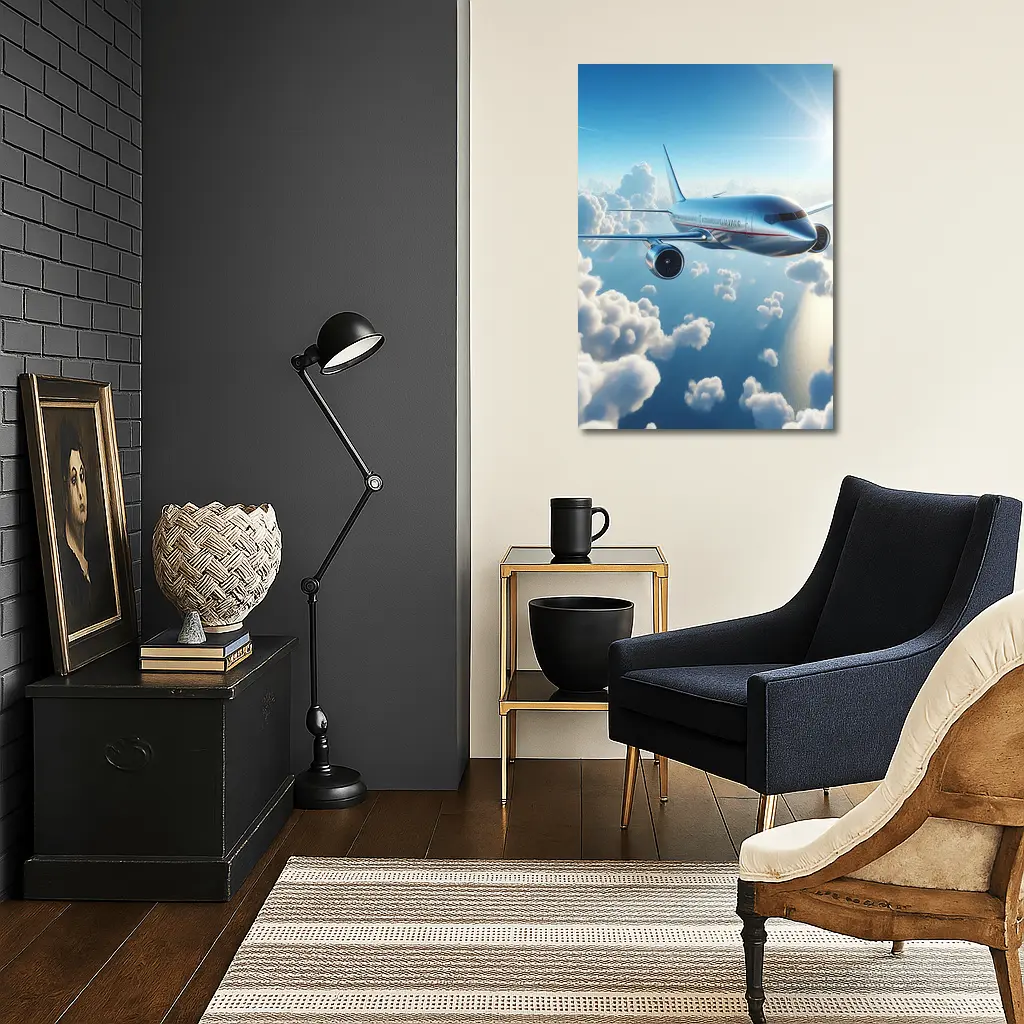 Commercial Airplane Flying Above Sunlit Clouds – Wall Art
