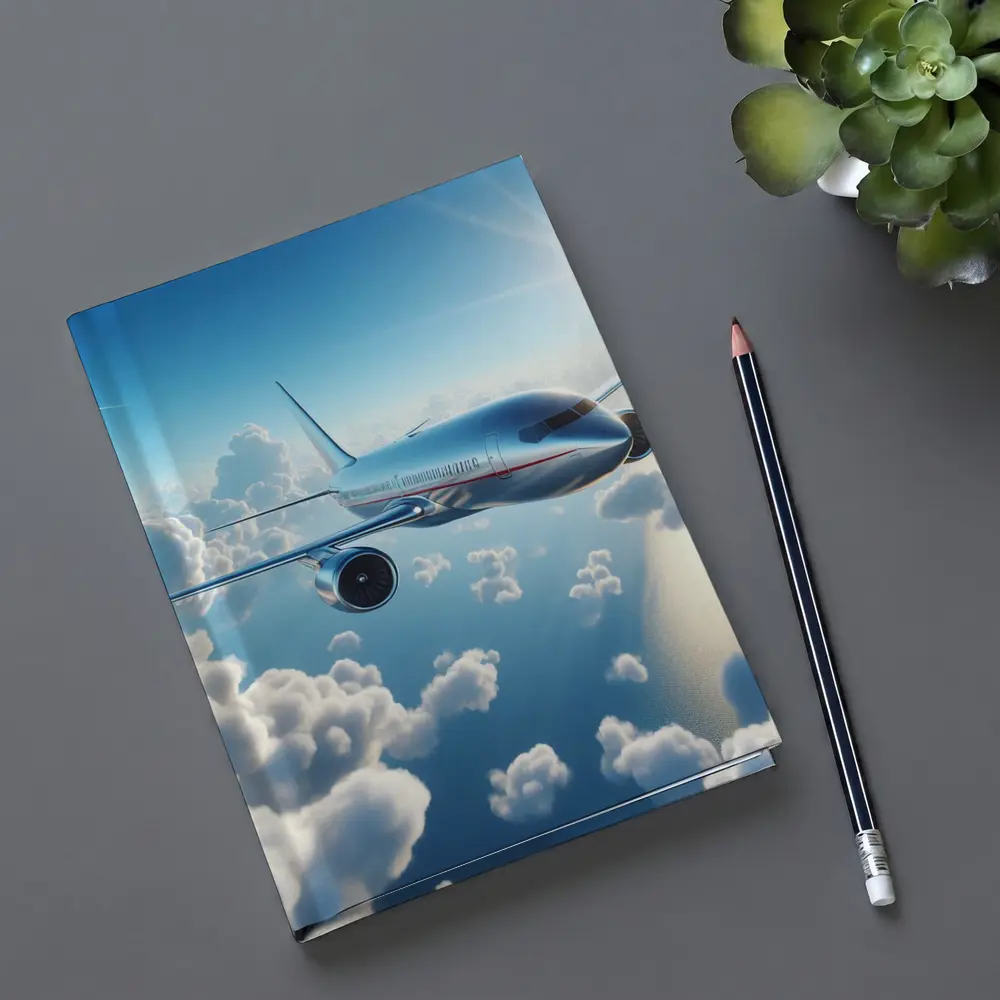 Commercial Airplane Flying Above Sunlit Clouds – Notebooks