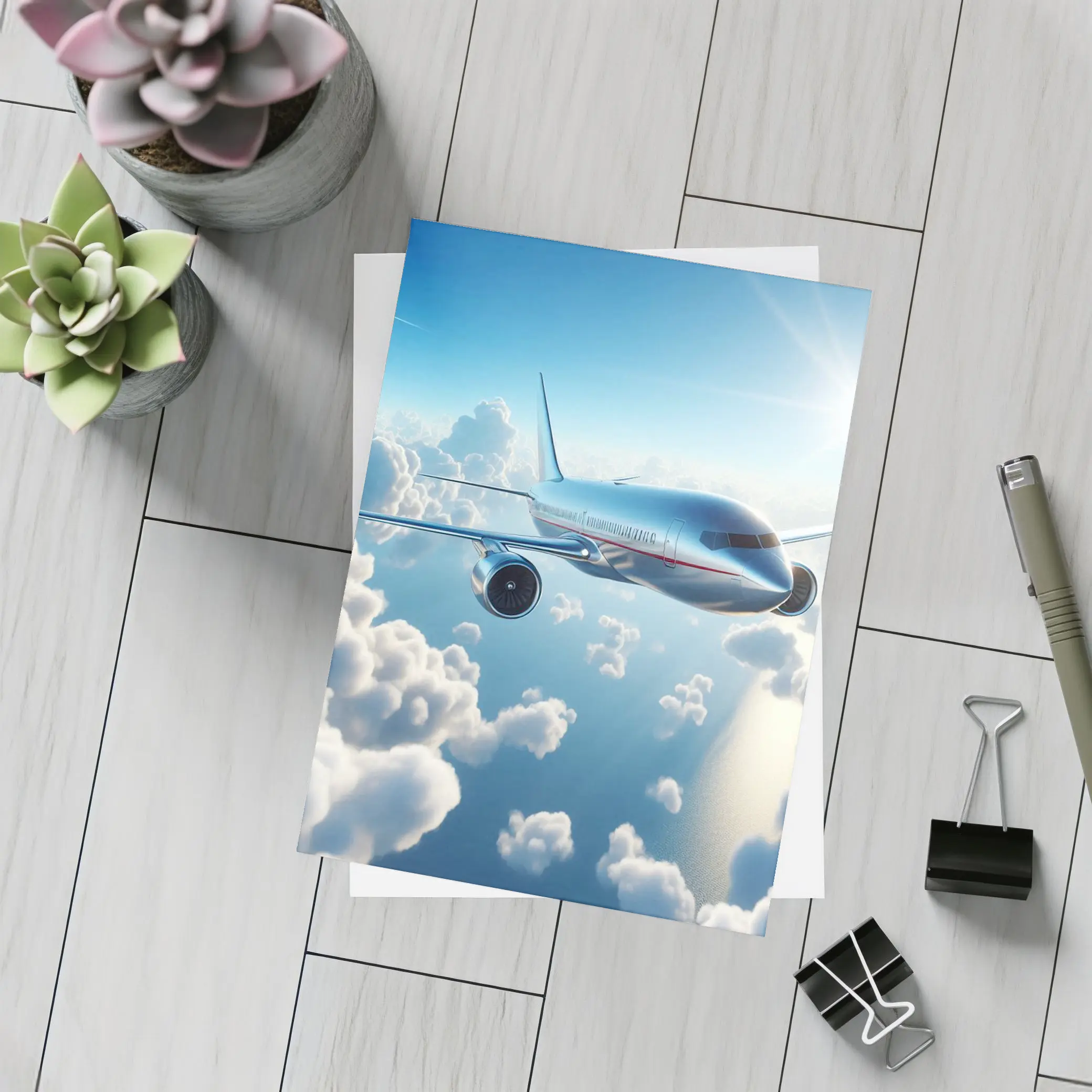 Commercial Airplane Flying Above Sunlit Clouds – Postcards