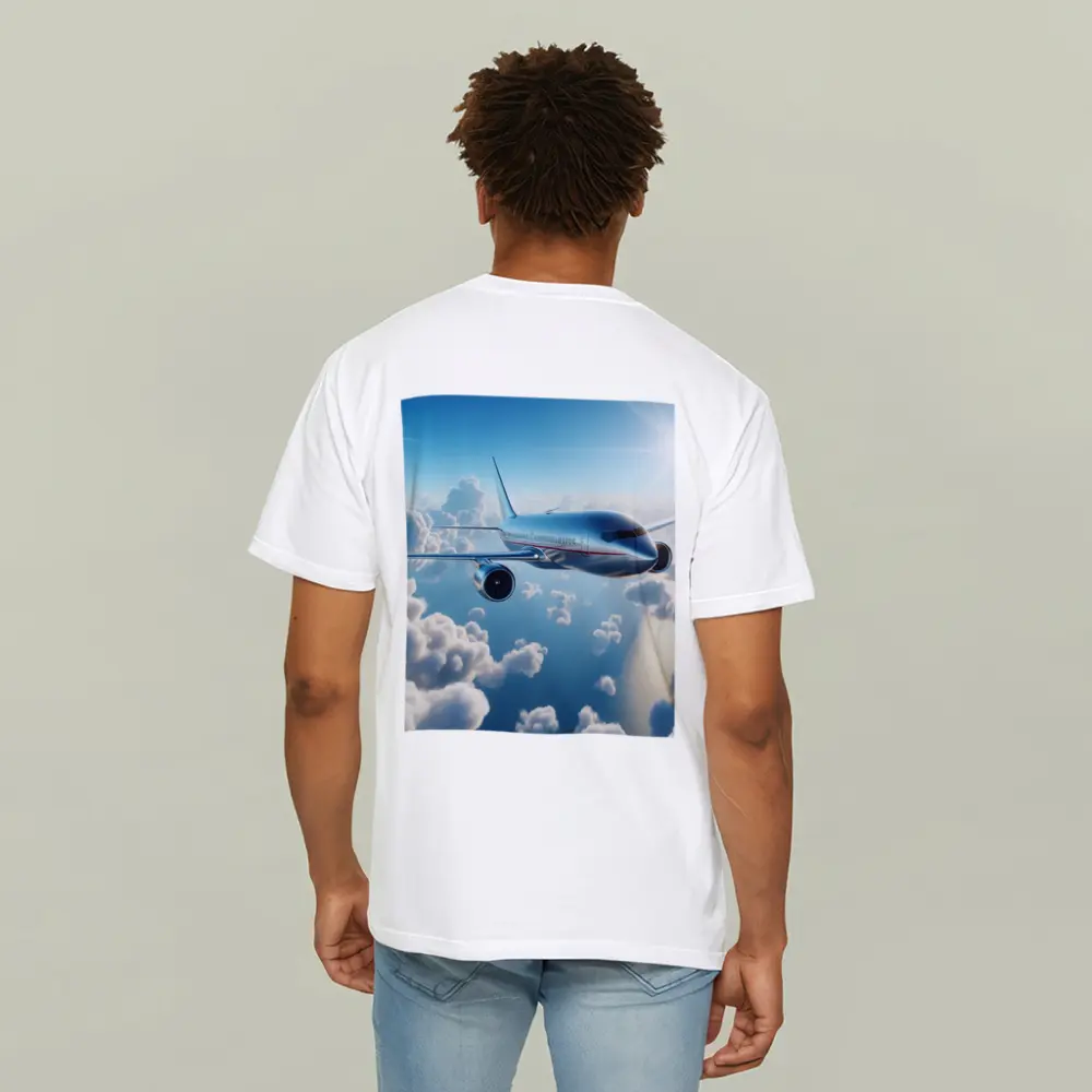 Commercial Airplane Flying Above Sunlit Clouds – T-Shirts