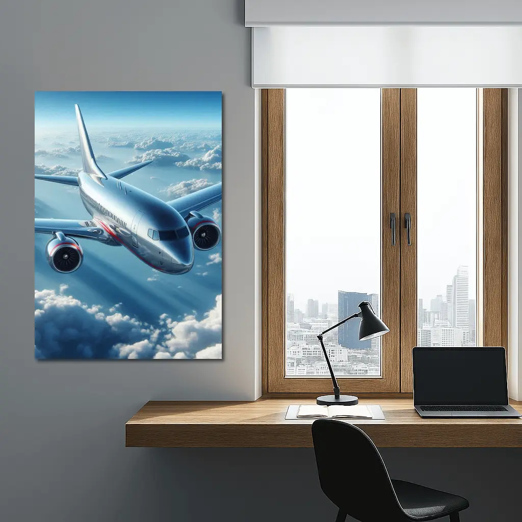 Commercial Jet Airplane Flying Above Clouds – Wall Art