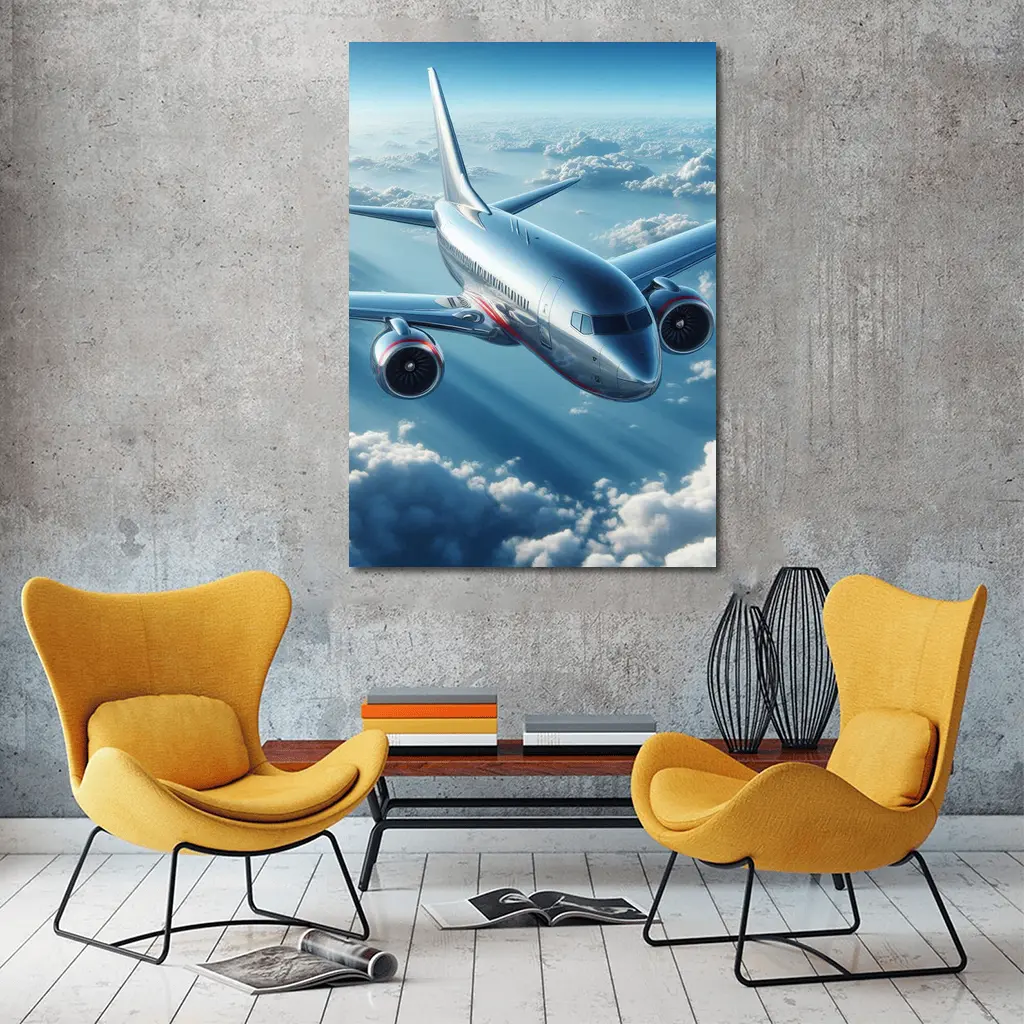 Commercial Jet Airplane Flying Above Clouds – Wall Art