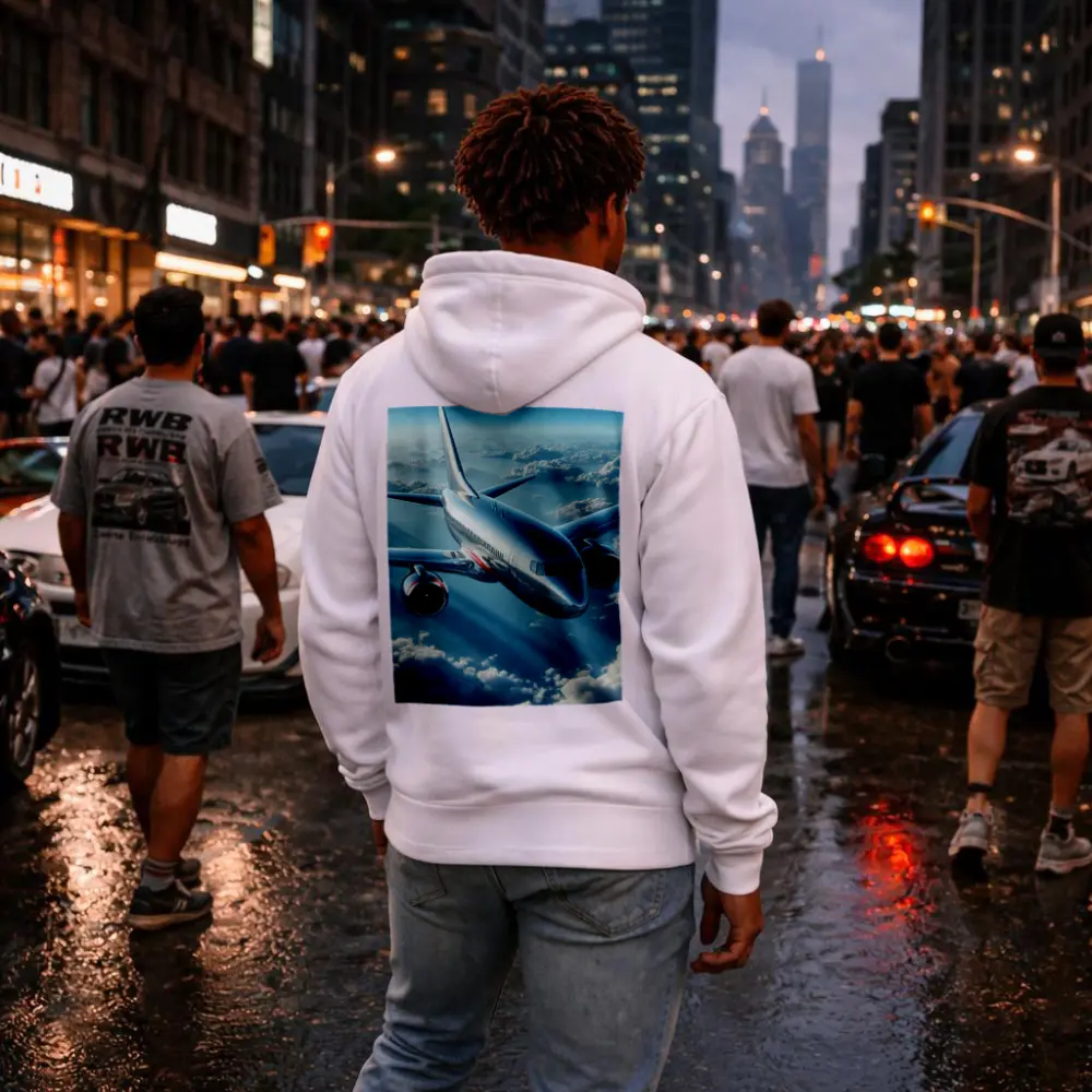 Commercial Jet Airplane Flying Above Clouds – Hoodies
