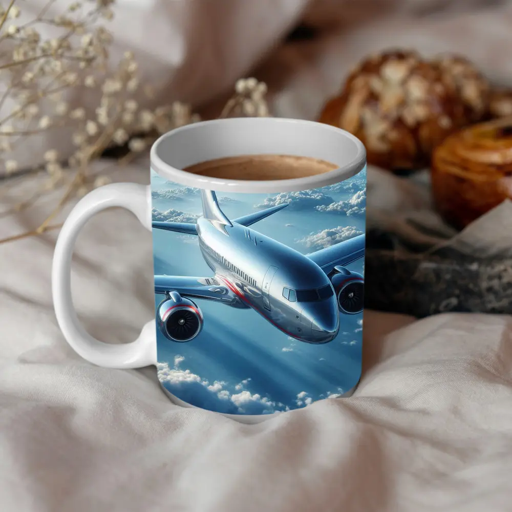 Commercial Jet Airplane Flying Above Clouds – Mugs
