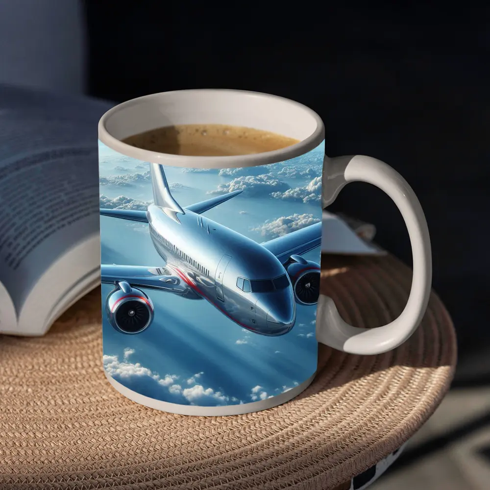 Commercial Jet Airplane Flying Above Clouds – Mugs