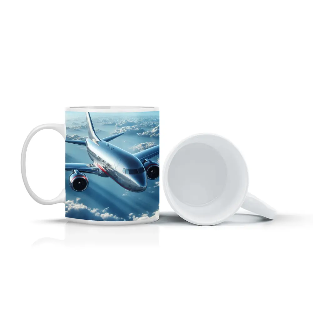 Commercial Jet Airplane Flying Above Clouds – Mugs