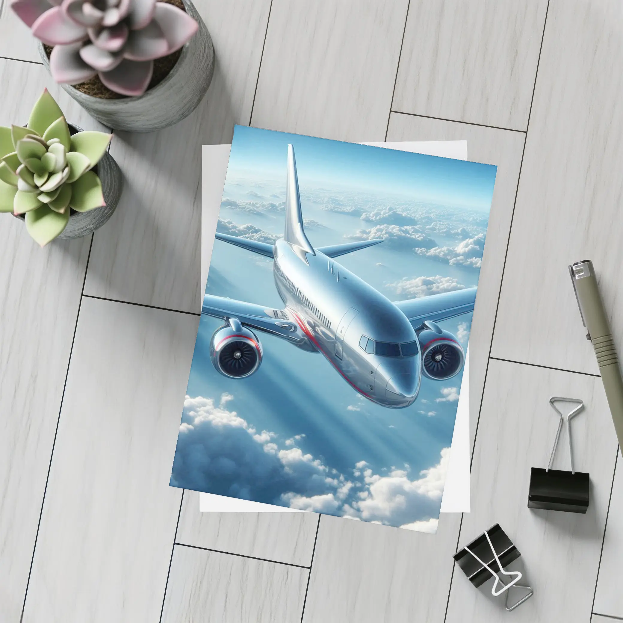 Commercial Jet Airplane Flying Above Clouds – Postcards