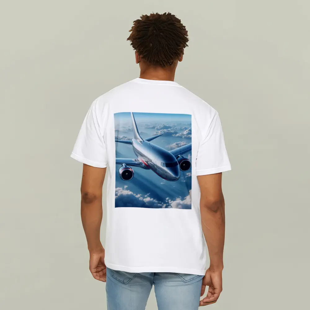 Commercial Jet Airplane Flying Above Clouds – T-Shirts