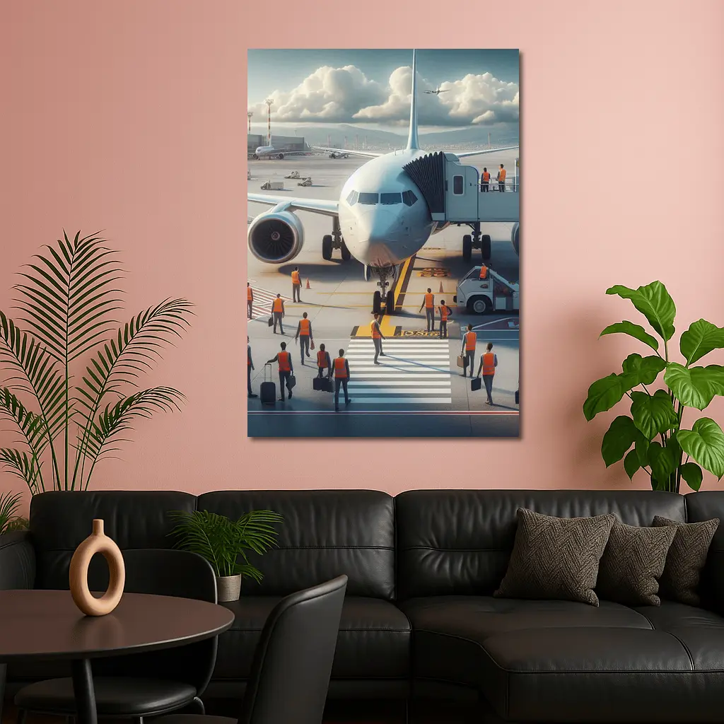 Commercial Airplane Ground Crew Airport Tarmac – Wall Art