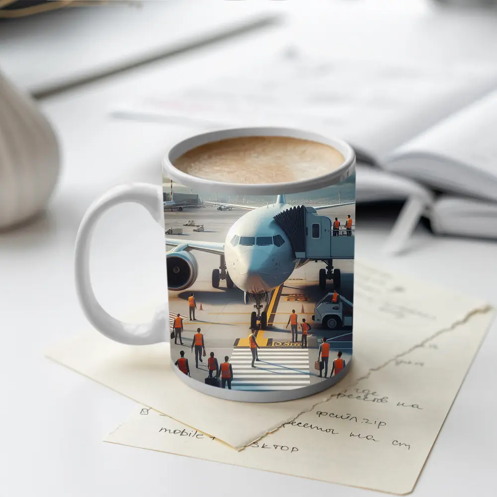 Commercial Airplane Ground Crew Airport Tarmac – Mugs