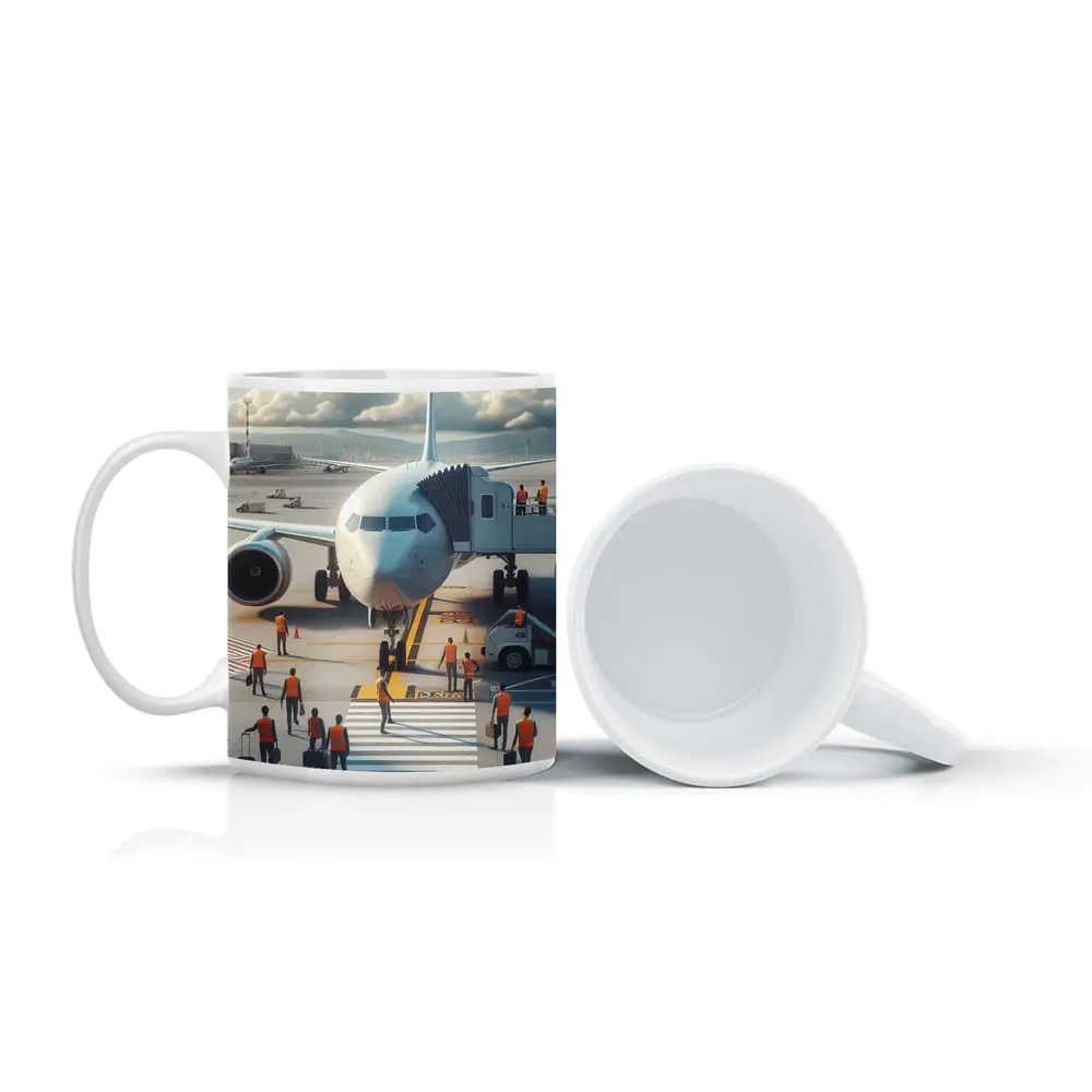 Commercial Airplane Ground Crew Airport Tarmac – Mugs