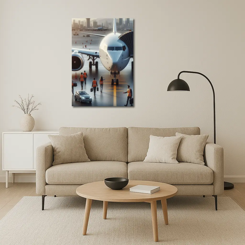 Commercial Airplane Ground Crew Airport Tarmac – Wall Art