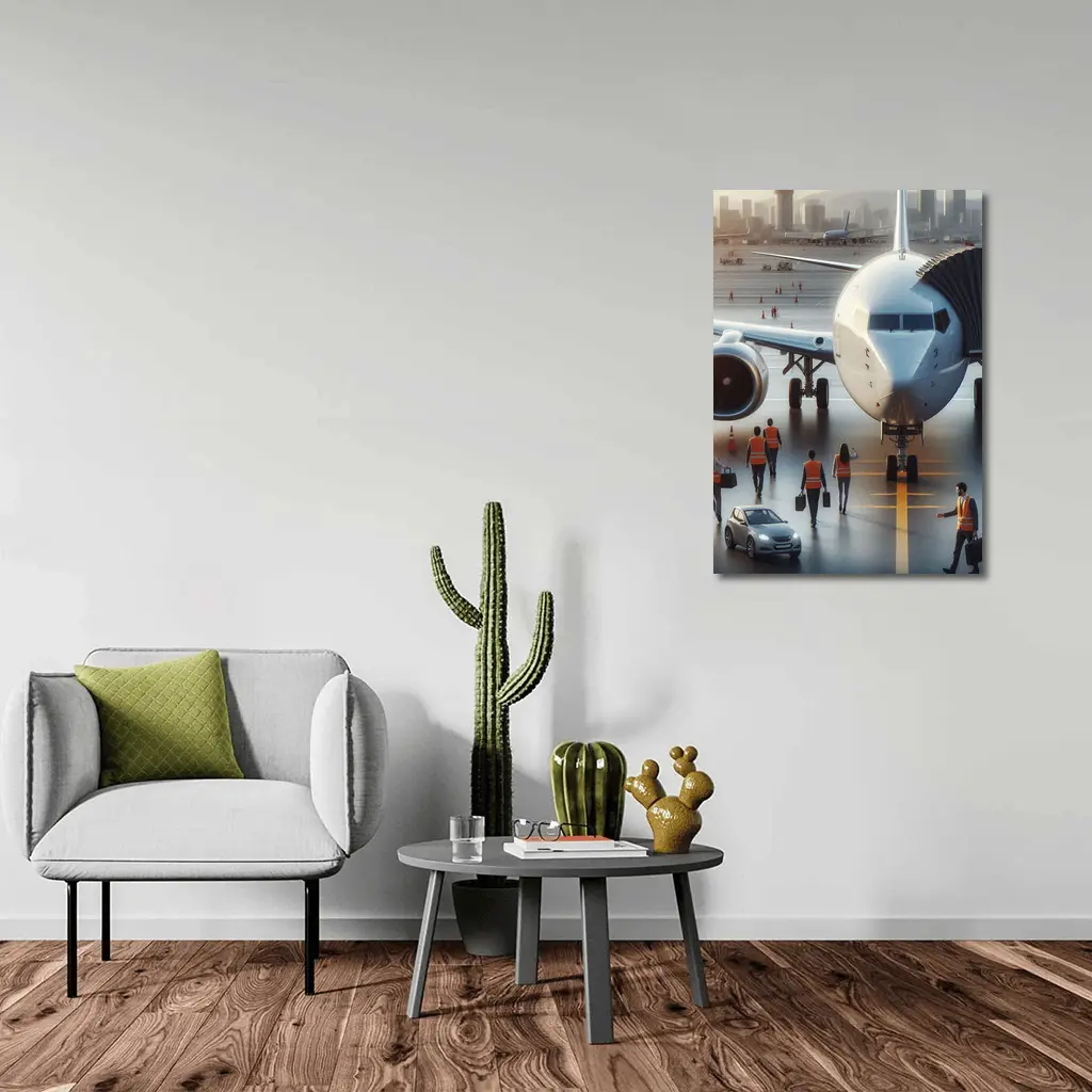 Commercial Airplane Ground Crew Airport Tarmac – Wall Art