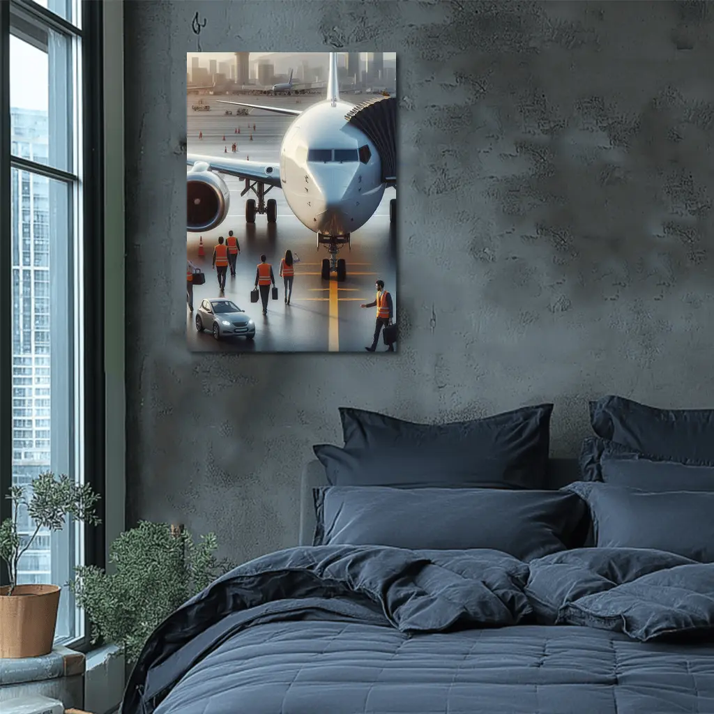 Commercial Airplane Ground Crew Airport Tarmac – Wall Art