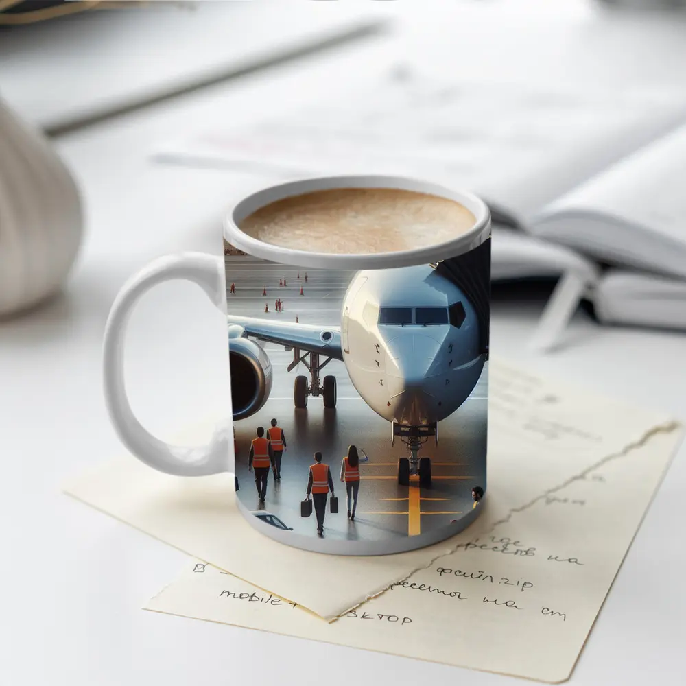 Commercial Airplane Ground Crew Airport Tarmac – Mugs