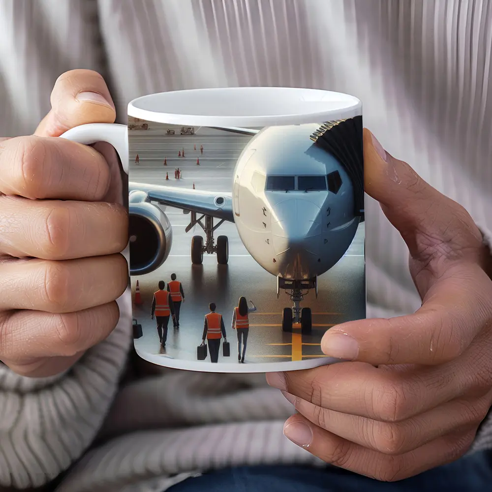 Commercial Airplane Ground Crew Airport Tarmac – Mugs