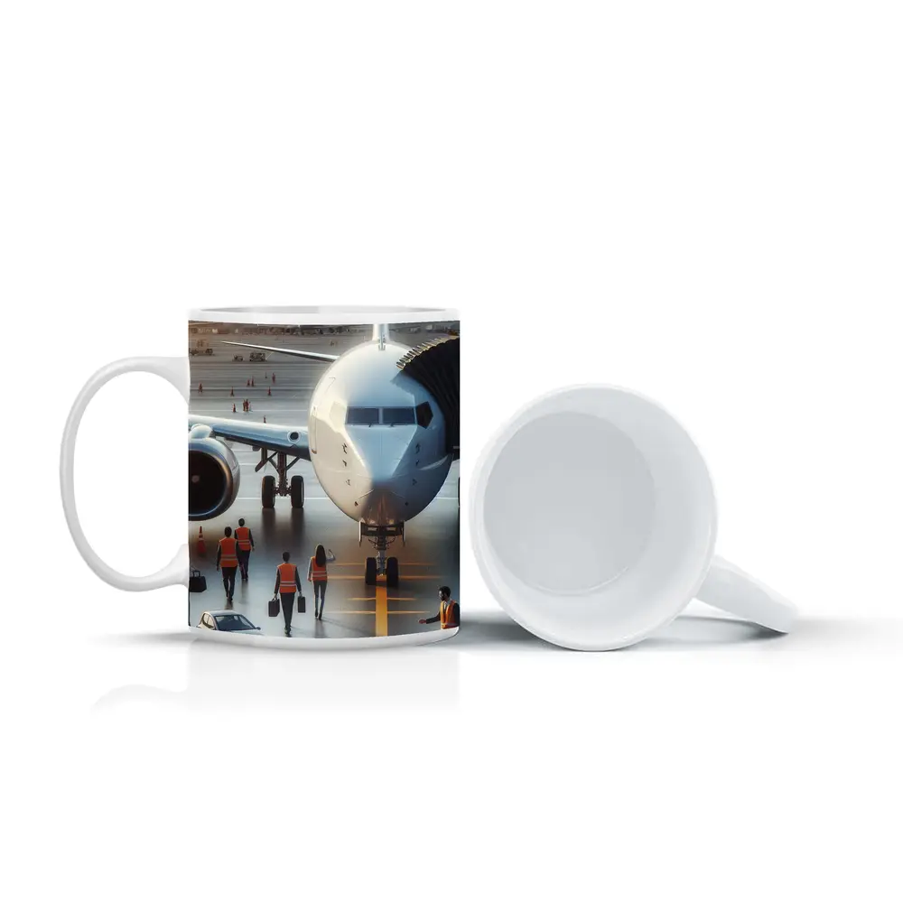 Commercial Airplane Ground Crew Airport Tarmac – Mugs