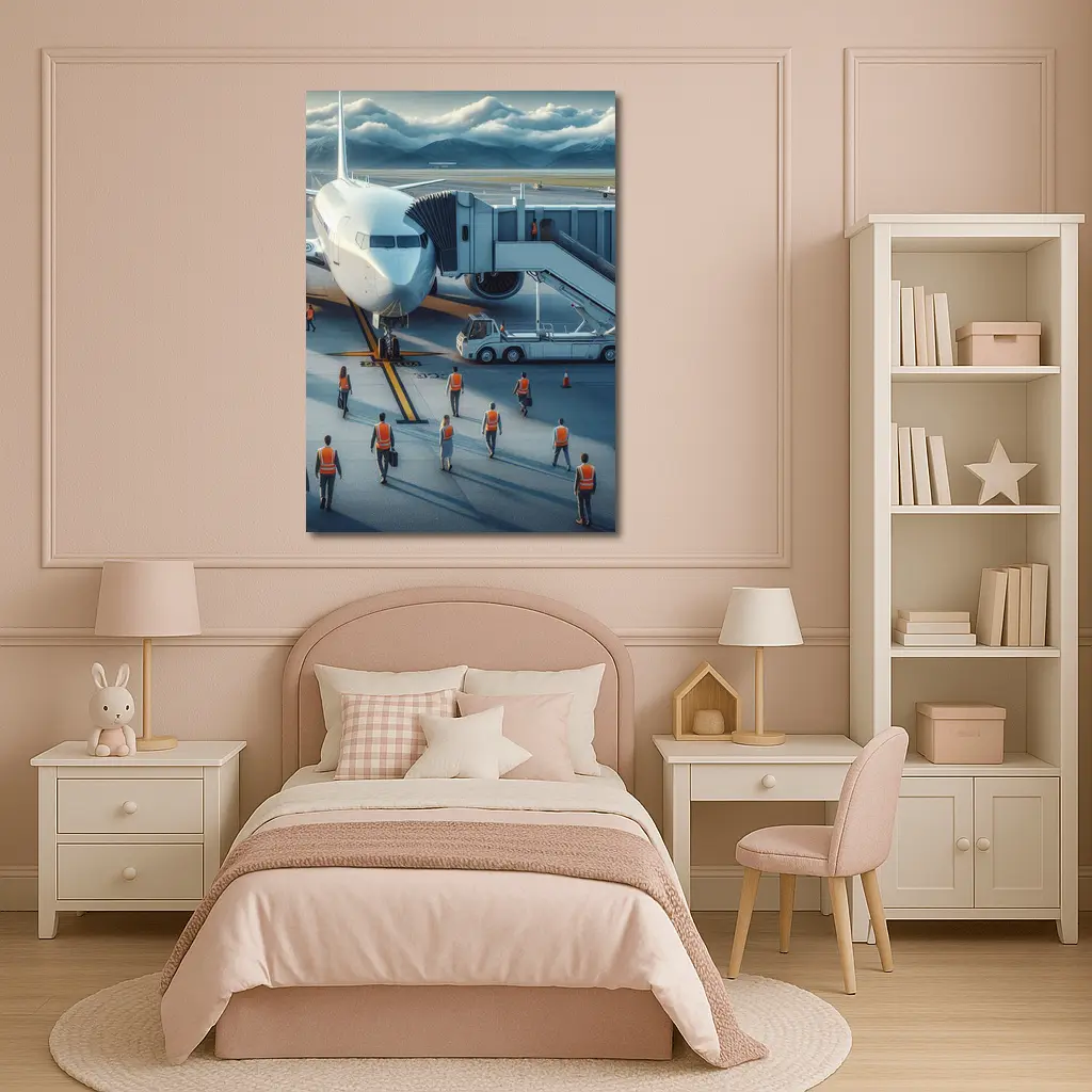 Commercial Airplane Ground Crew Airport Tarmac – Wall Art