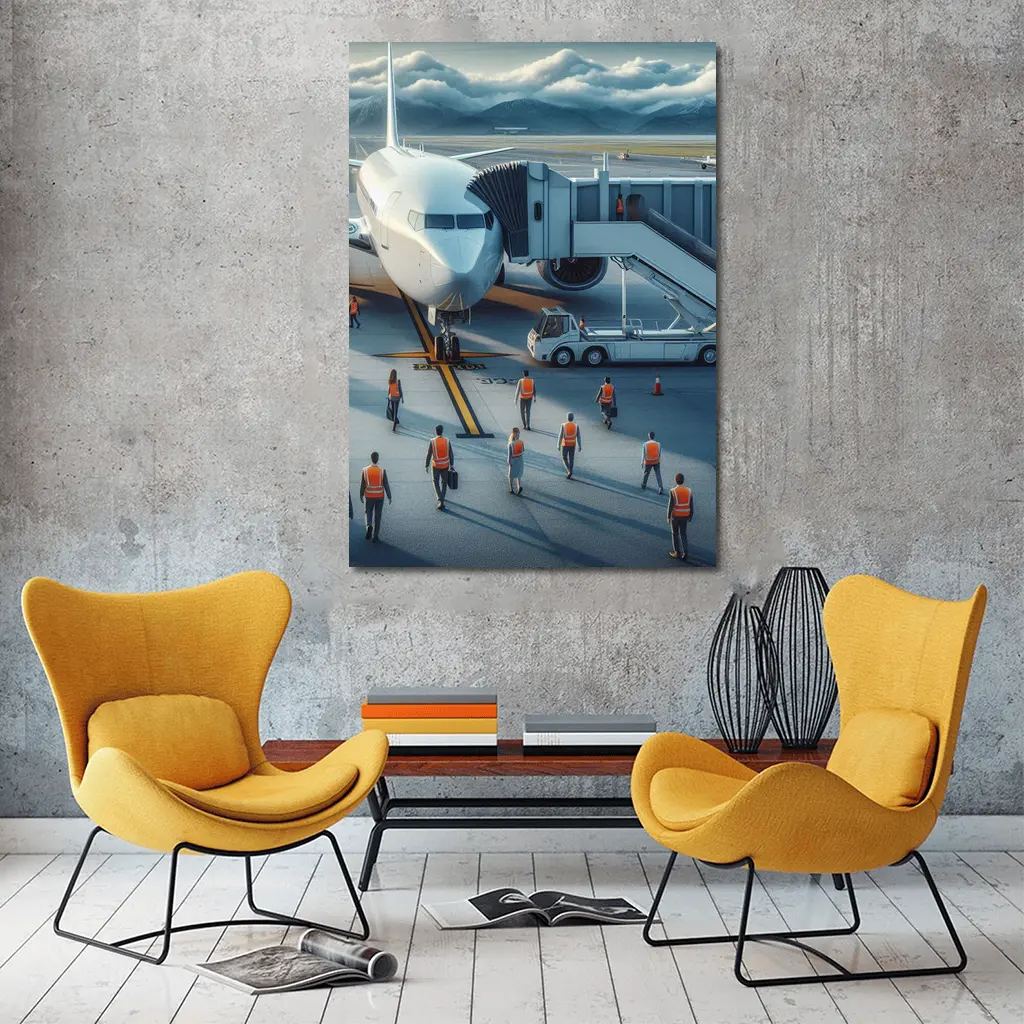 Commercial Airplane Ground Crew Airport Tarmac – Wall Art