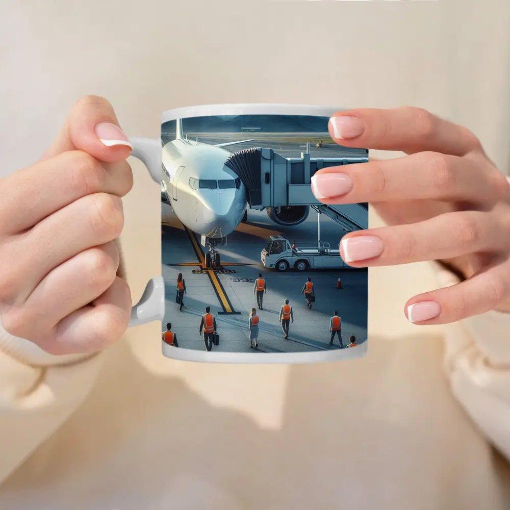 Commercial Airplane Ground Crew Airport Tarmac – Mugs
