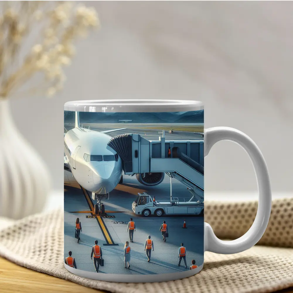 Commercial Airplane Ground Crew Airport Tarmac – Mugs