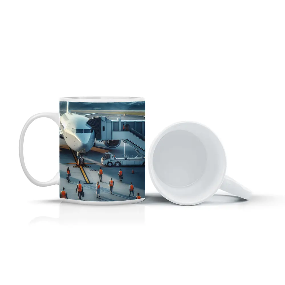 Commercial Airplane Ground Crew Airport Tarmac – Mugs