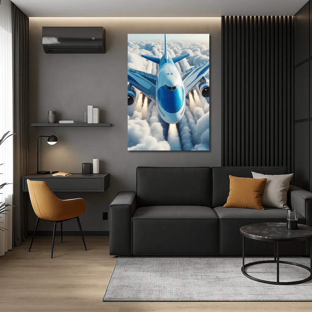 Commercial Airplane Flying Above White Clouds – Wall Art