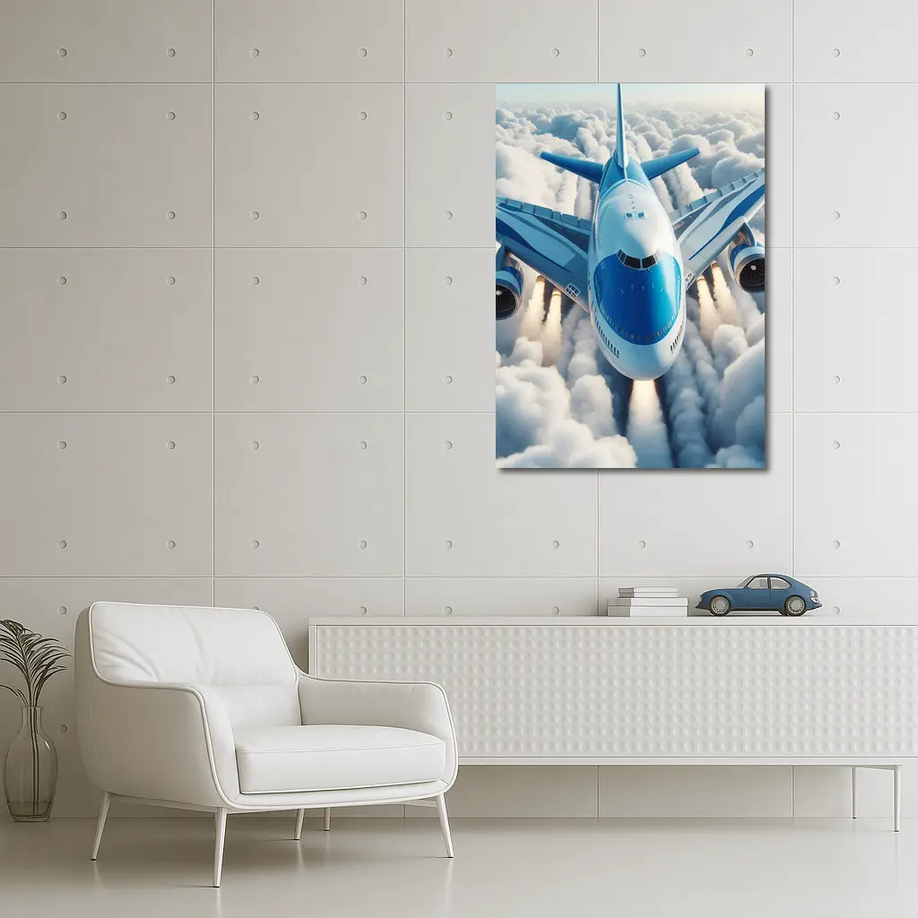 Commercial Airplane Flying Above White Clouds – Wall Art